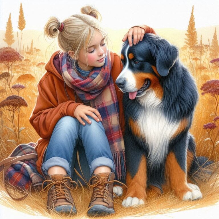 Heartwarming Scene with Girl and Dog