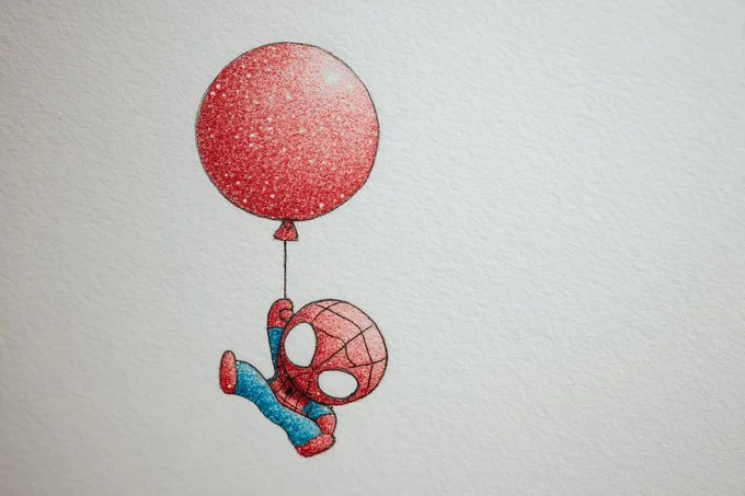 Children's Book Style Character Drawing, Crayon on White Paper, Simple and Cute, Full Color with Glitter Accen