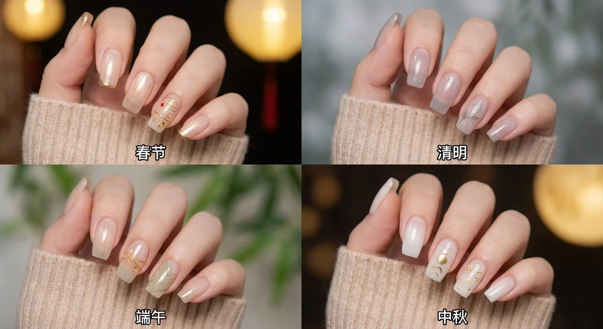 Chinese Four Festivals Manicure Four-Panel Collage
