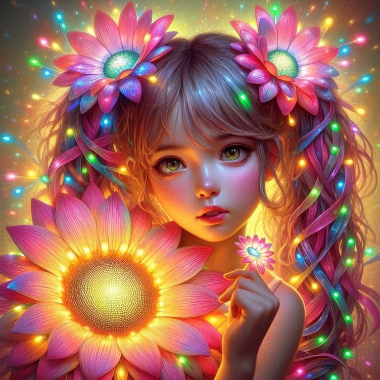 Whimsical Girl with LED Sunflower
