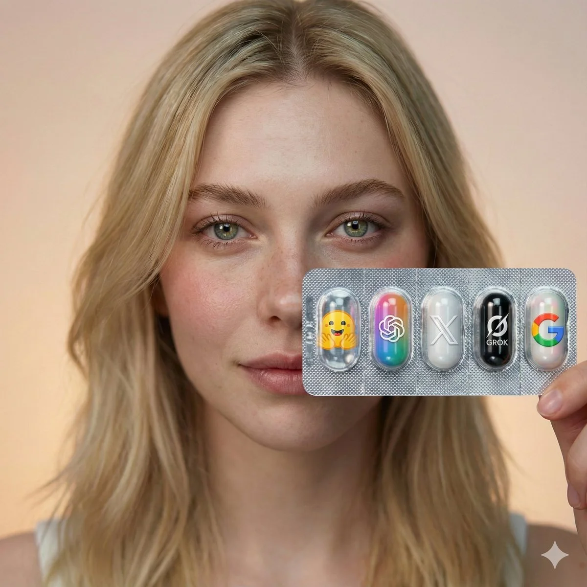 Cinematic Advertising Shoot Scene with Ultra-Realistic Female Model and Blister Pack