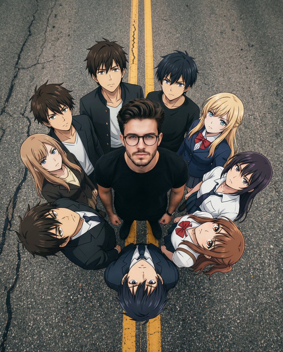Cinematic Anime Real-life Hybrid Group Scene