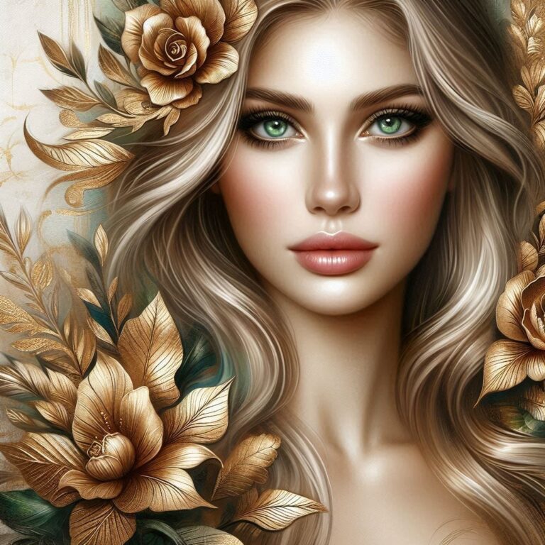 Woman with Blonde Hair in Floral Decoupage