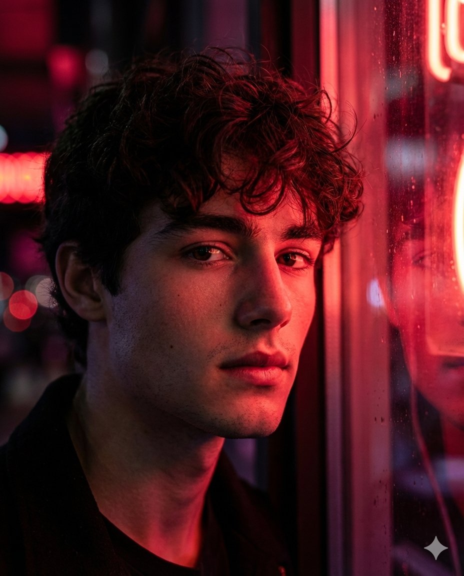 Cinematic Neon Portrait of a Young Man