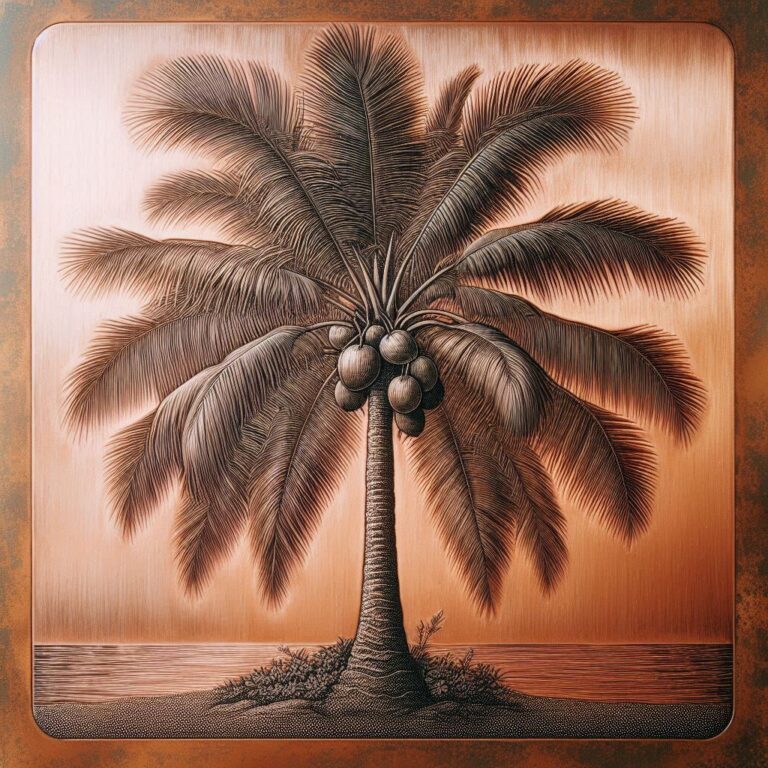 Coconut Tree Etched on Copper Plate