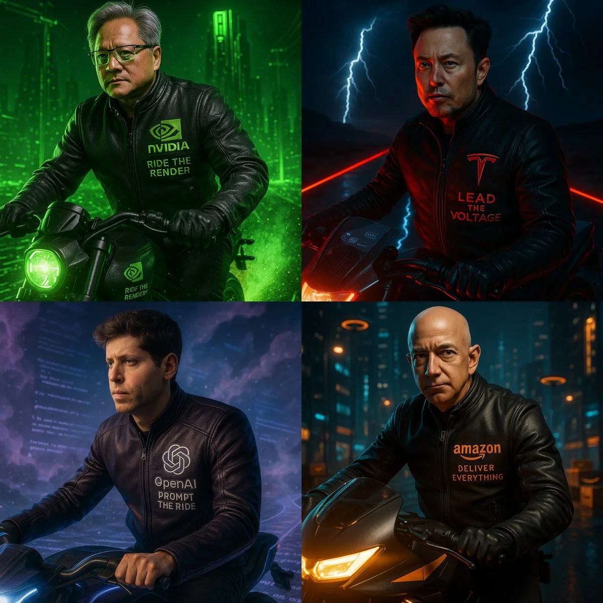 Cinematic Scene: Iconic Leader on Futuristic Electric Motorcycle