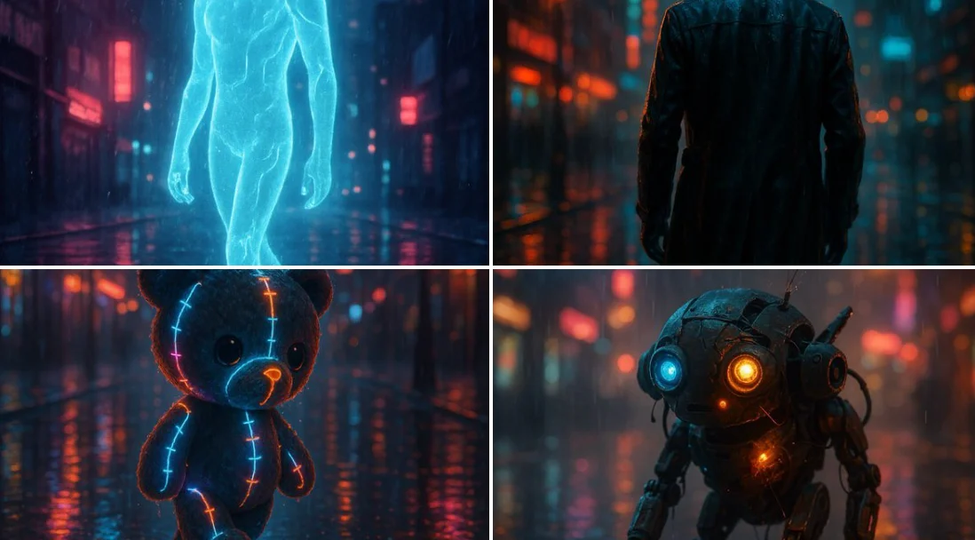 Cinematic Stroll in Neon Rain