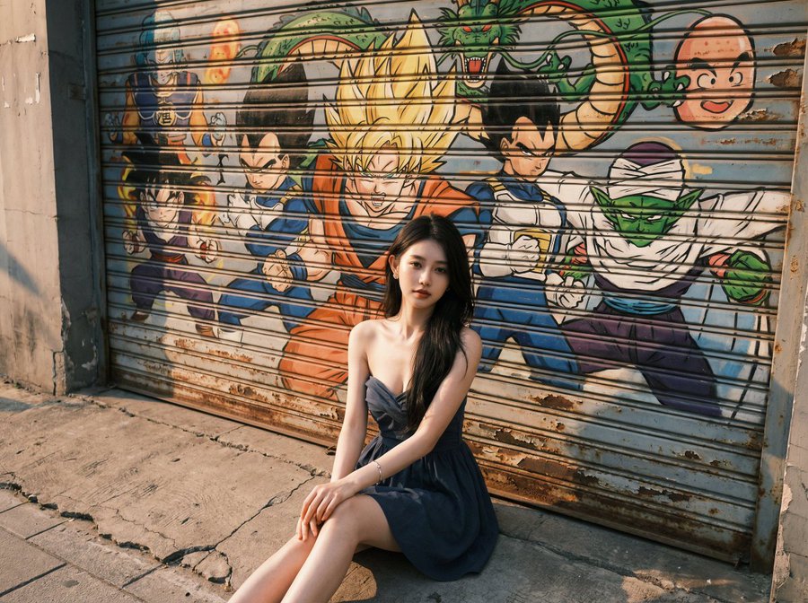 Cinematic urban streetwear portrait on a weathered sidewalk