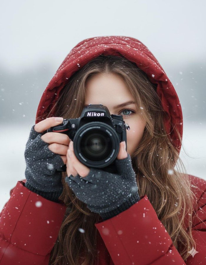 Cinematic Winter Portrait: Blending Cold Outdoor Realism with Warm, Cozy Background Contrast