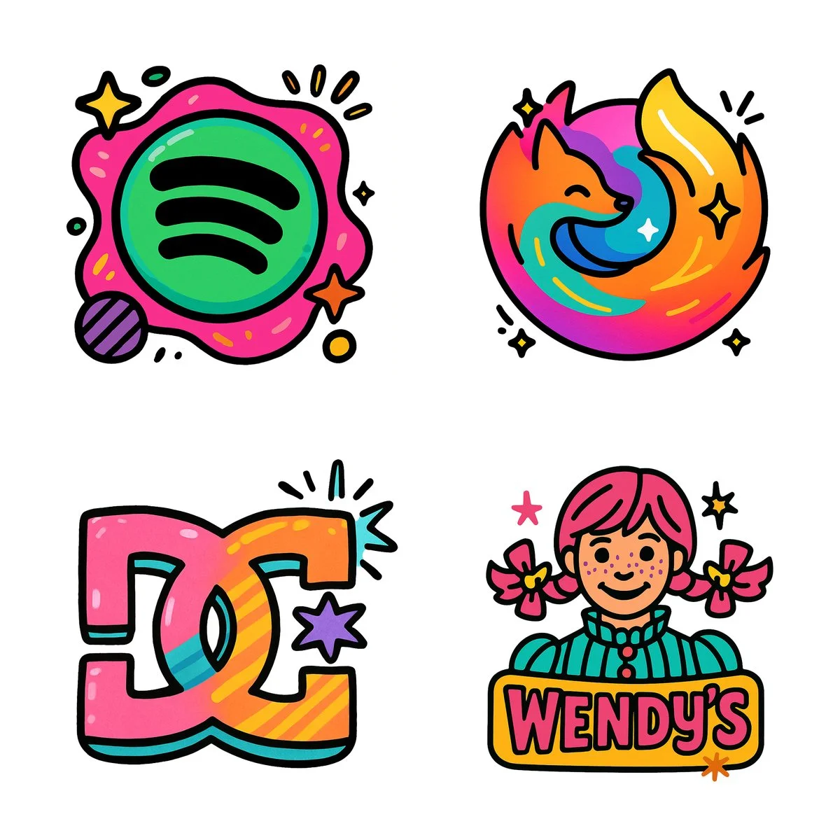 Colorful Cartoon Style Firefox Logo Illustration