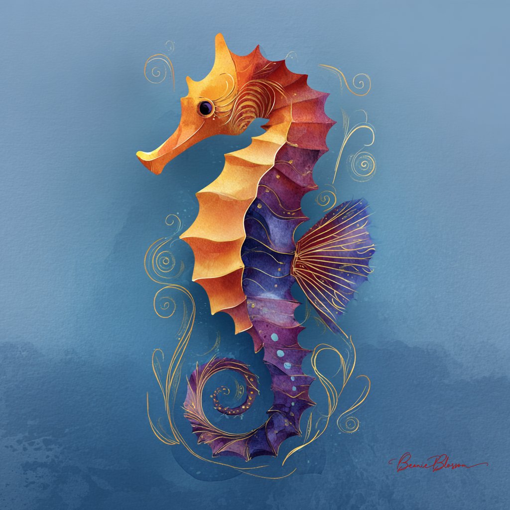 Colorful Seahorse in Abstract Style