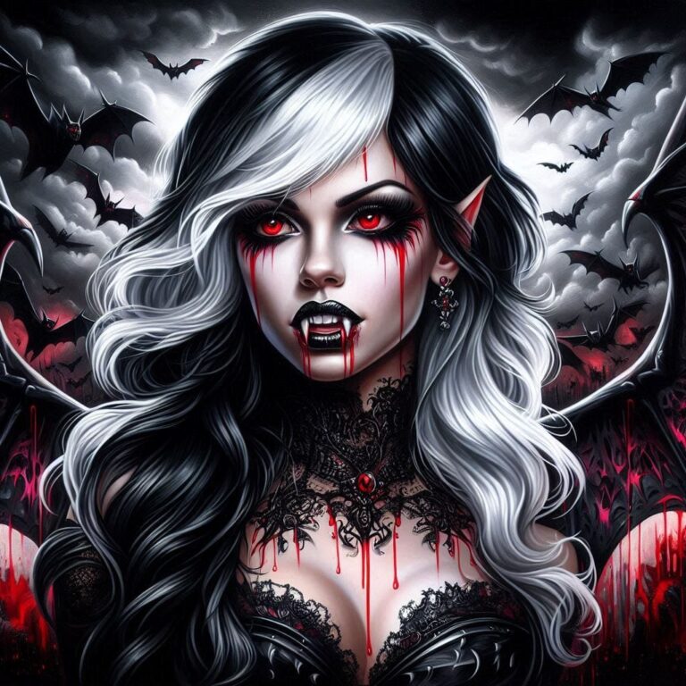 Vampire Woman with Black Wings and Horns