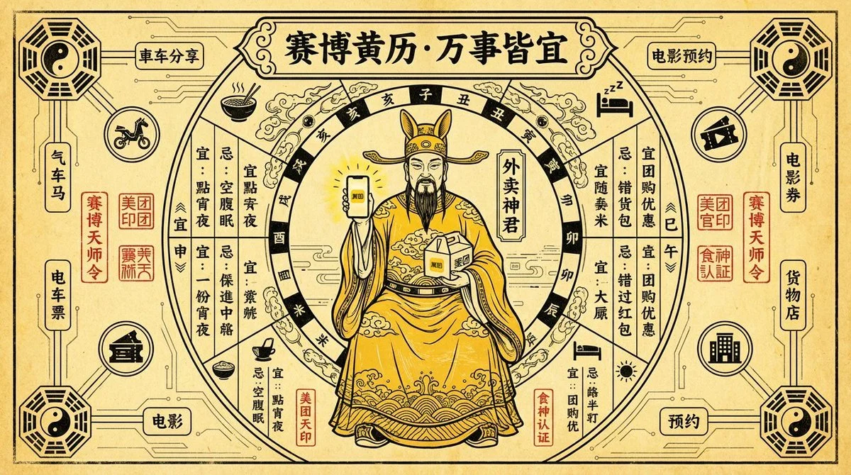 Commercial Poster Designed for Meituan in a Futuristic Taoist Style