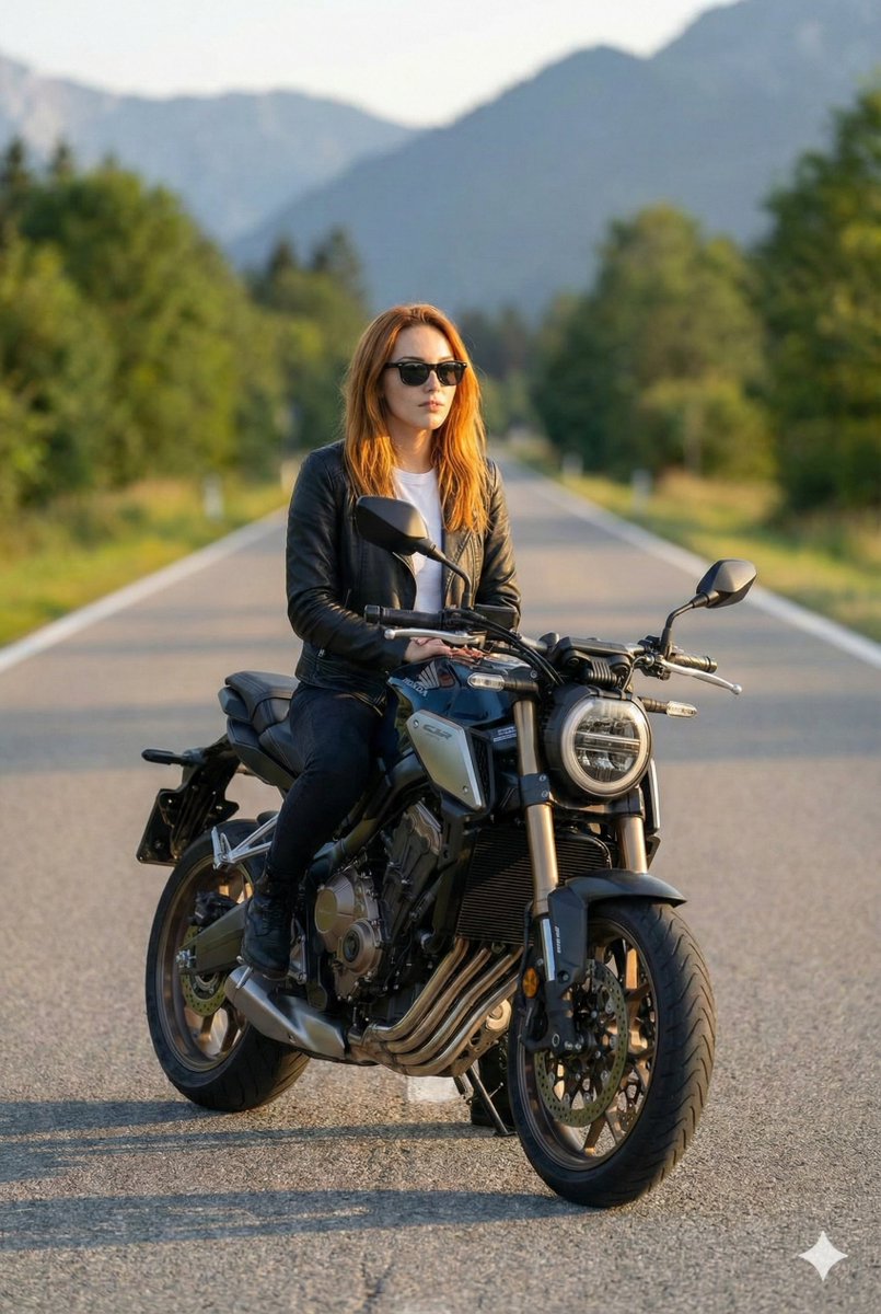 Confident Man on Modern Motorbike – Cinematic Portrait