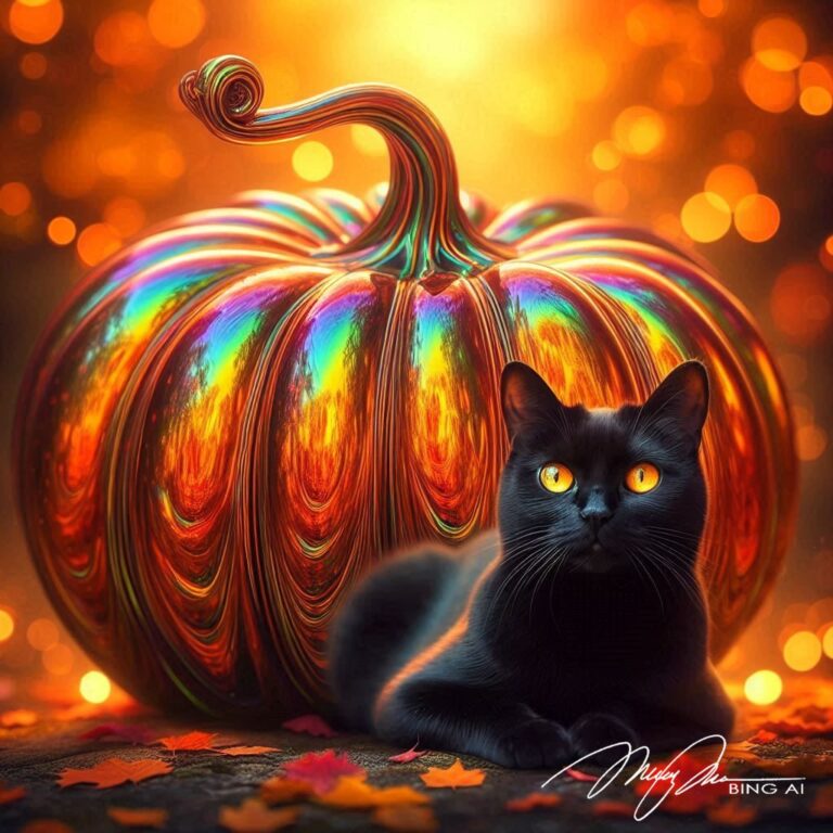 Chrome Glass Pumpkin with Black Cat