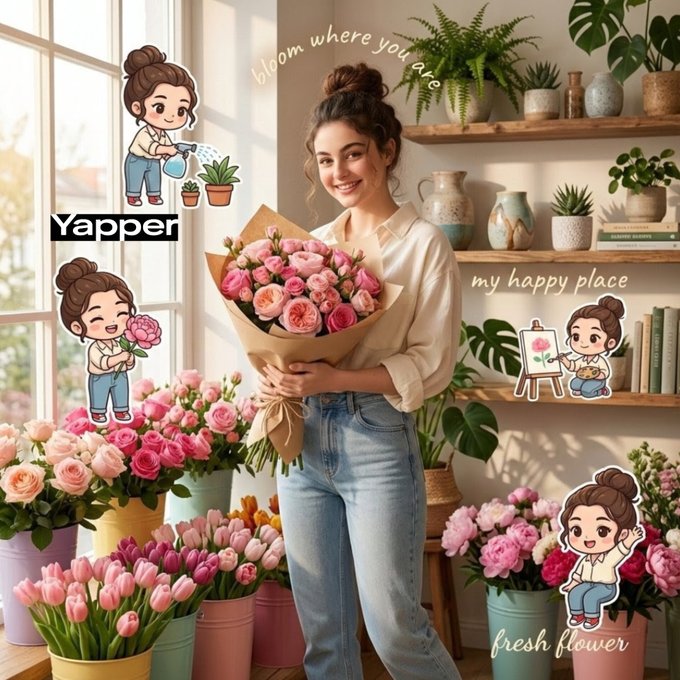 Cozy Flower Shop Scene with Chibi Characters