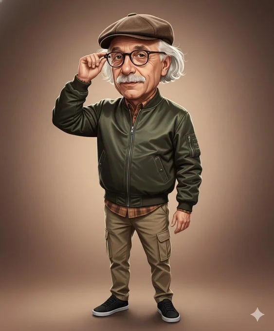 Create a Realistic Digital Caricature Painting of a Middle-Aged Man