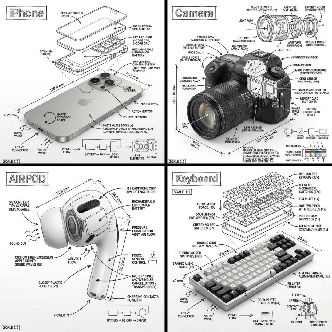 Create an infographic image of [OBJECT], combining a realistic photograph or photoreal render of the object wi