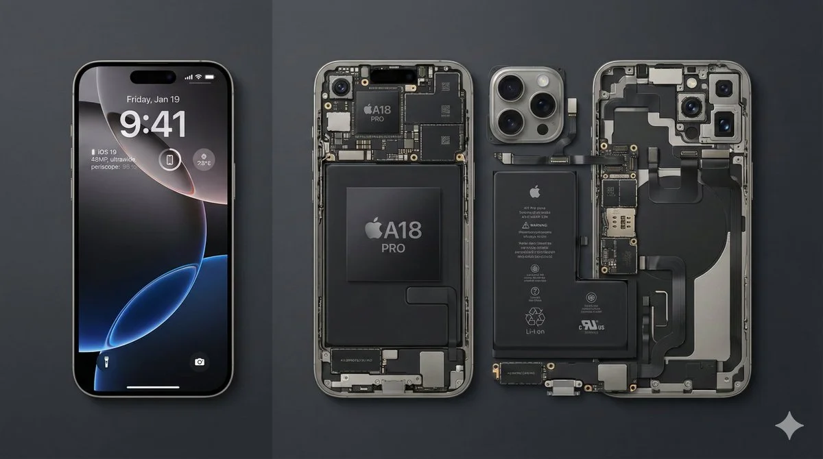 Deconstruction and Comparison Photography of the Latest iPhone 16 Pro Max, Minimalist Industrial Aesthetics