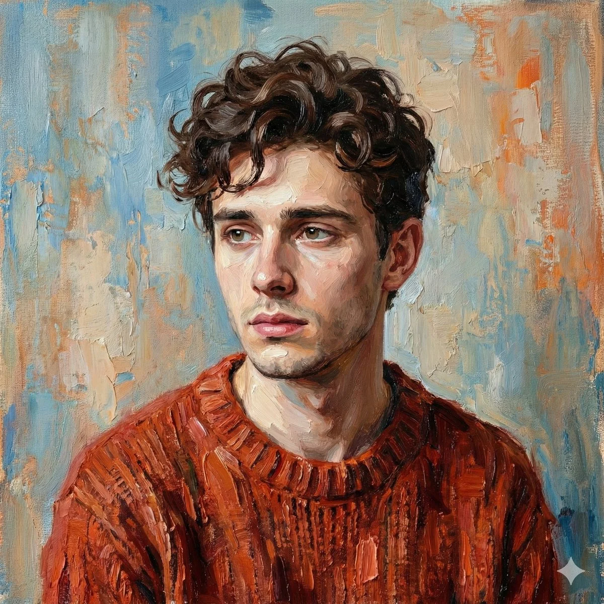 Digital Oil-Painted Bust Portrait of a Slender Young Man