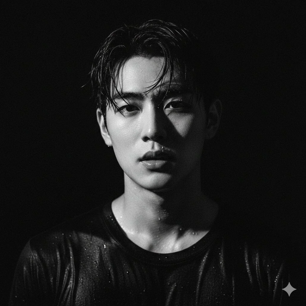 Dramatic Black and White Portrait: Handsome East Asian Male