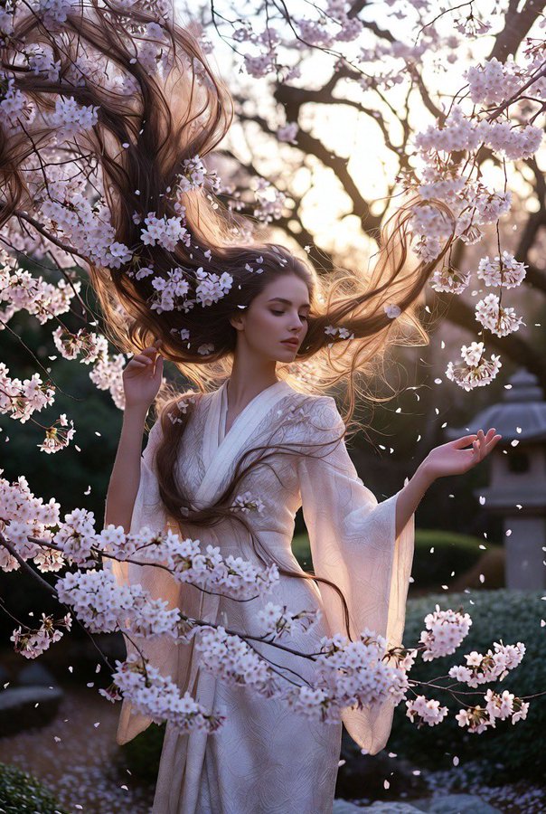 Elegant Cherry Blossom Fusion Portrait