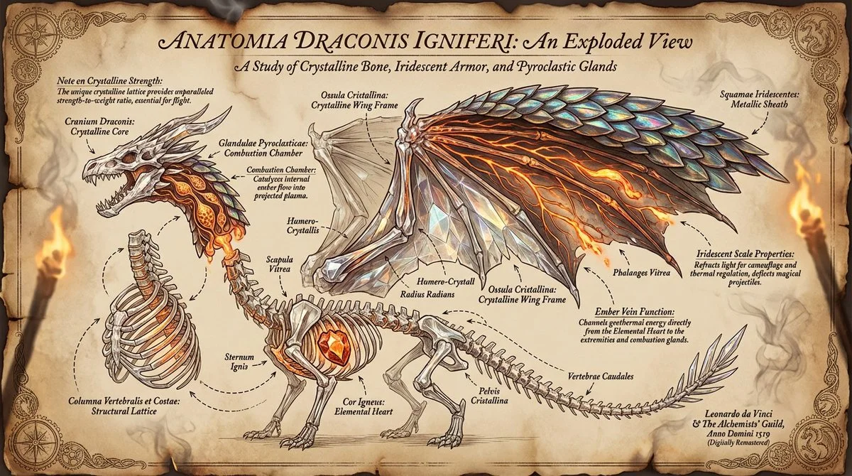 Exploded-view Illustration of Dragon Anatomy