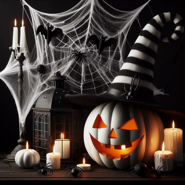 White Jack-o-Lantern with Witch Hat