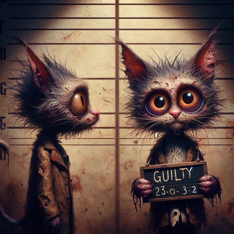 Comical Scruffy Cat Mug Shot Illustration