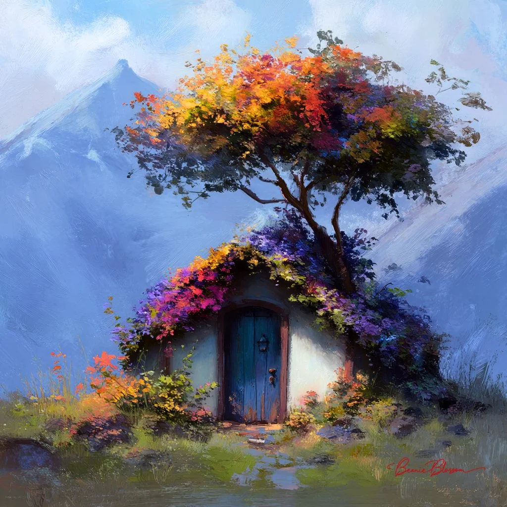 Flower House with Colorful Leaves in Fantasy Style