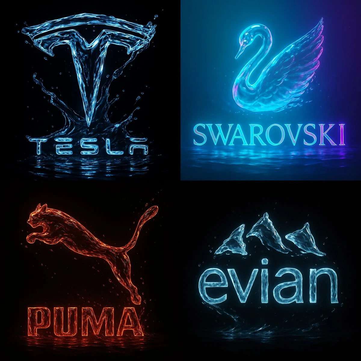 Flowing Crystal Water Brand Logo - 8K Cinematic Render