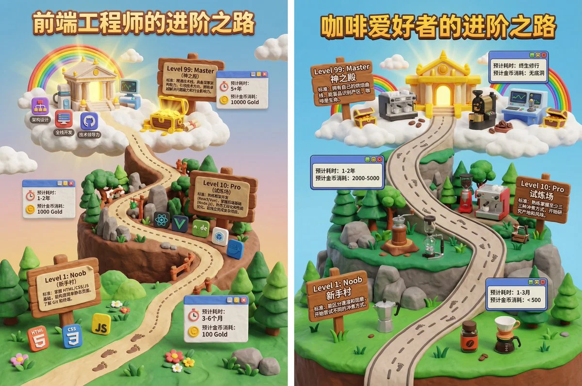 Front-End Engineer's Advancement Path 3D Game Level Map Poster