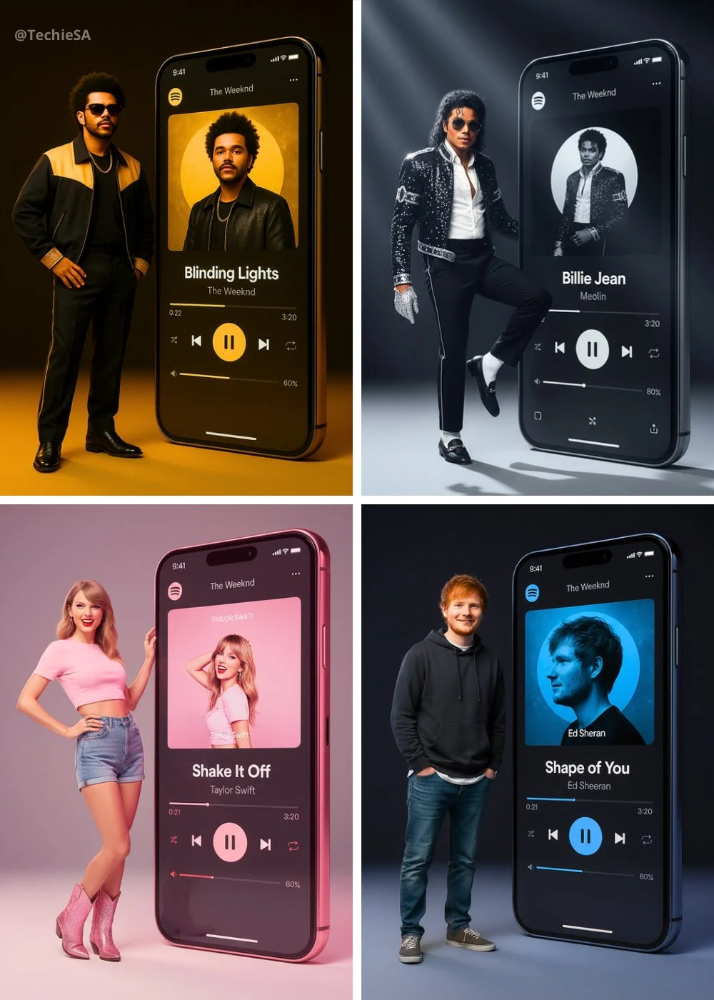 Full-body Portrait of an Artist Next to a Giant Spotify Smartphone