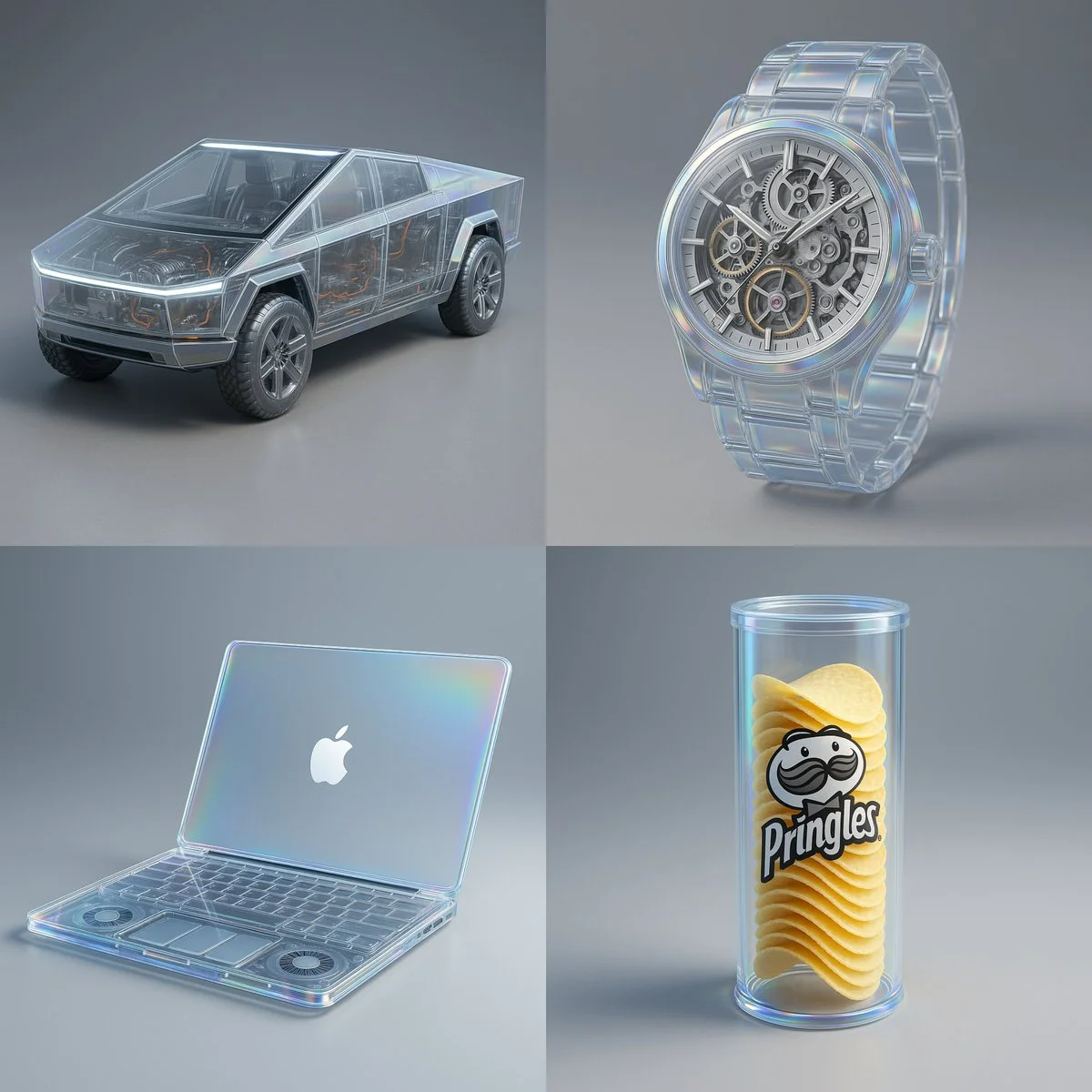 Fully Transparent Product with Visible Internal Components