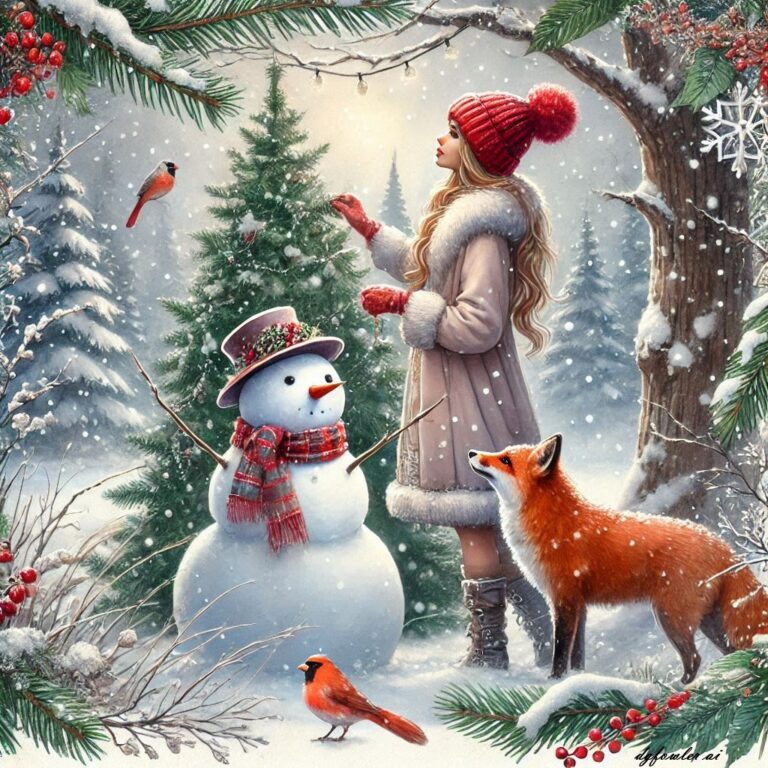 Winter Forest Christmas Watercolor Painting