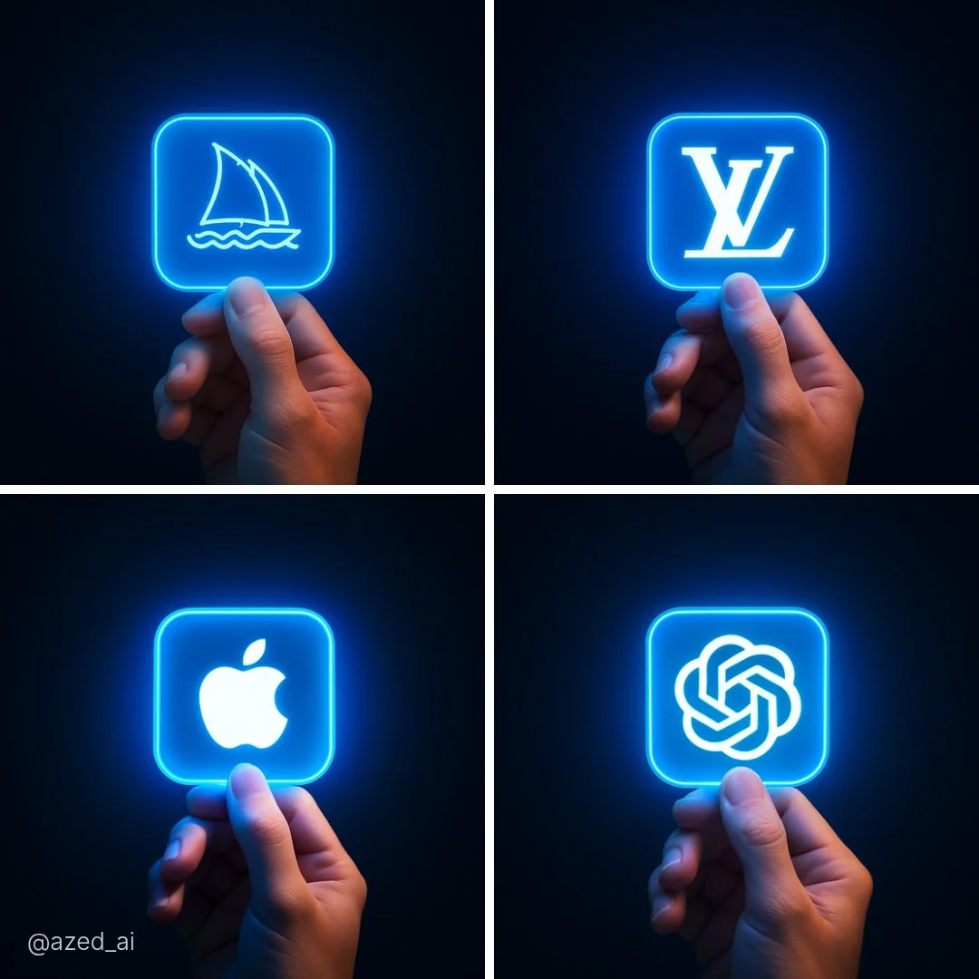 Hand holding glowing blue icon, futuristic tech vibe