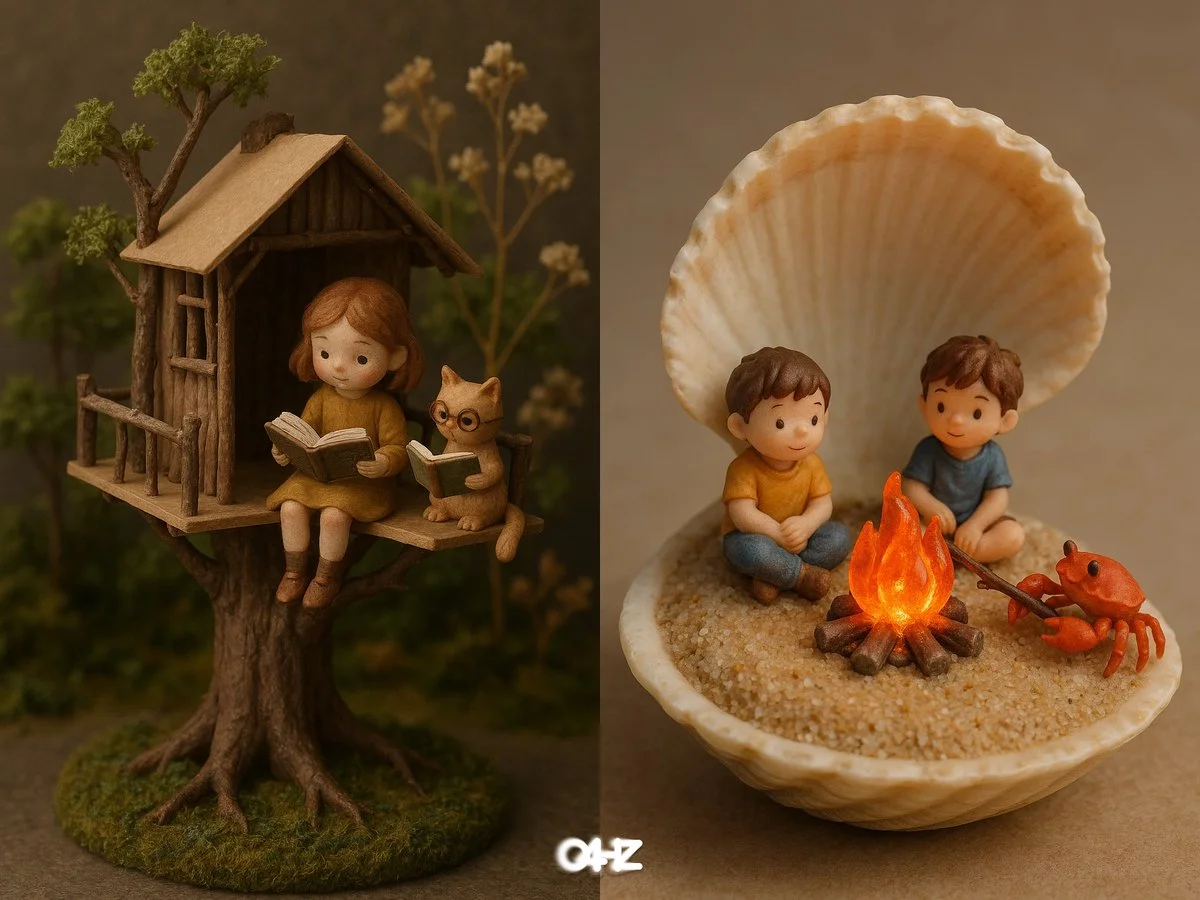 Handcrafted Miniature Scene with Natural Elements