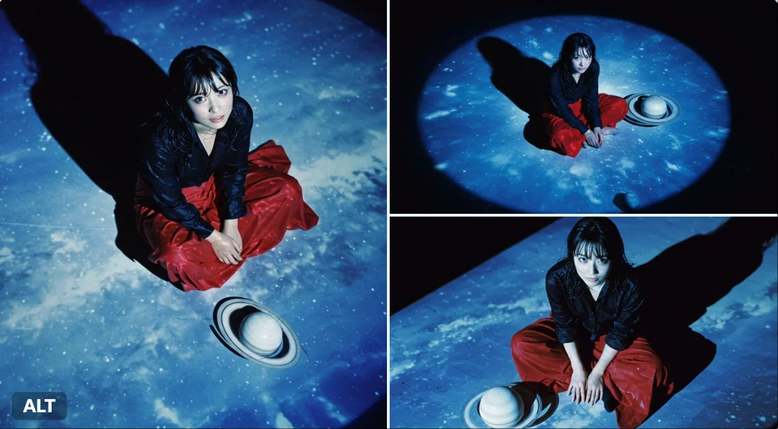 High-Angle Overhead Shot with Lomo LC-A, Beautiful Japanese Actress and Saturn Model