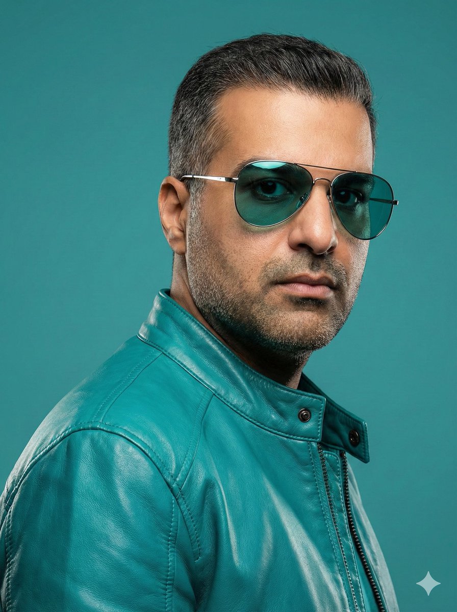 High-Def Stylish Man in Teal Leather Jacket