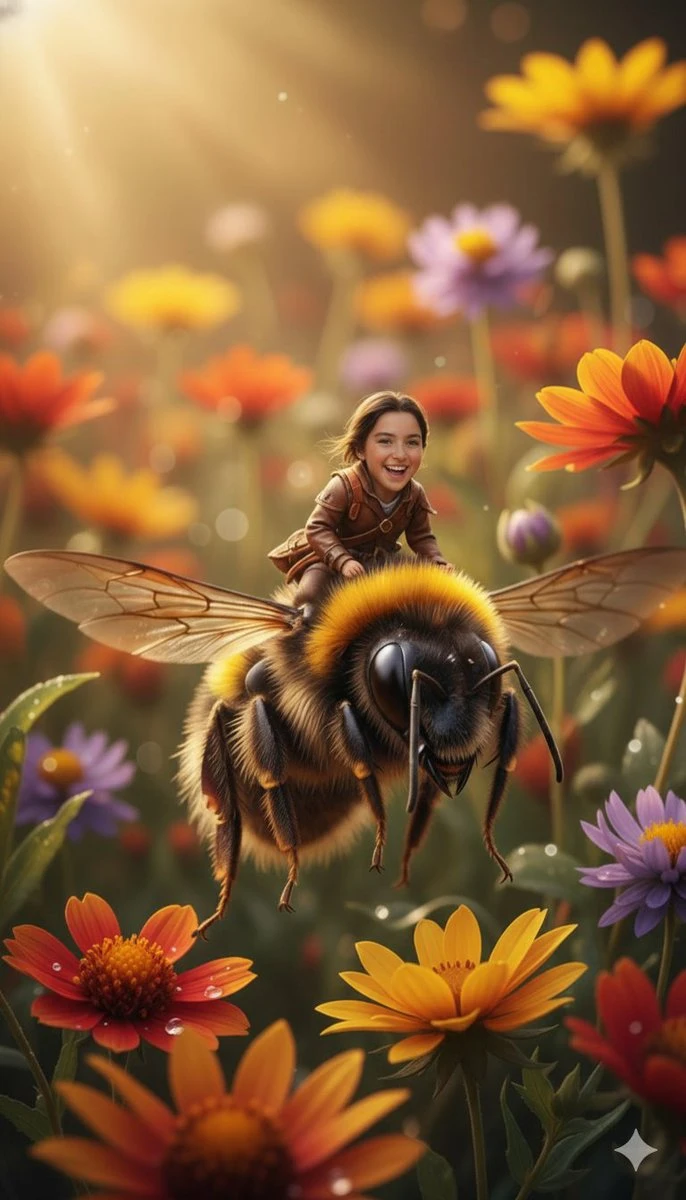 High-Definition Hyper-Realistic Macro Photography of Tiny Girl on Ladybug