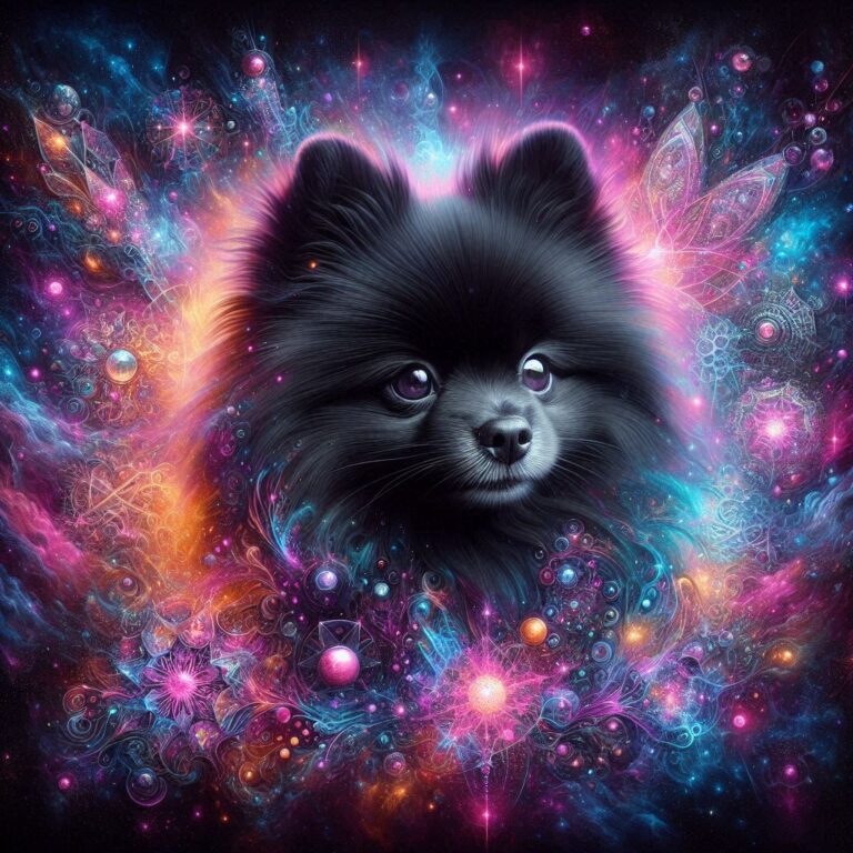 Cosmic Black Pomeranian with Neon Colors
