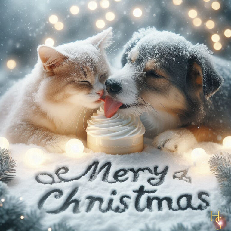 Snowy Christmas Cat Dog Cake Love