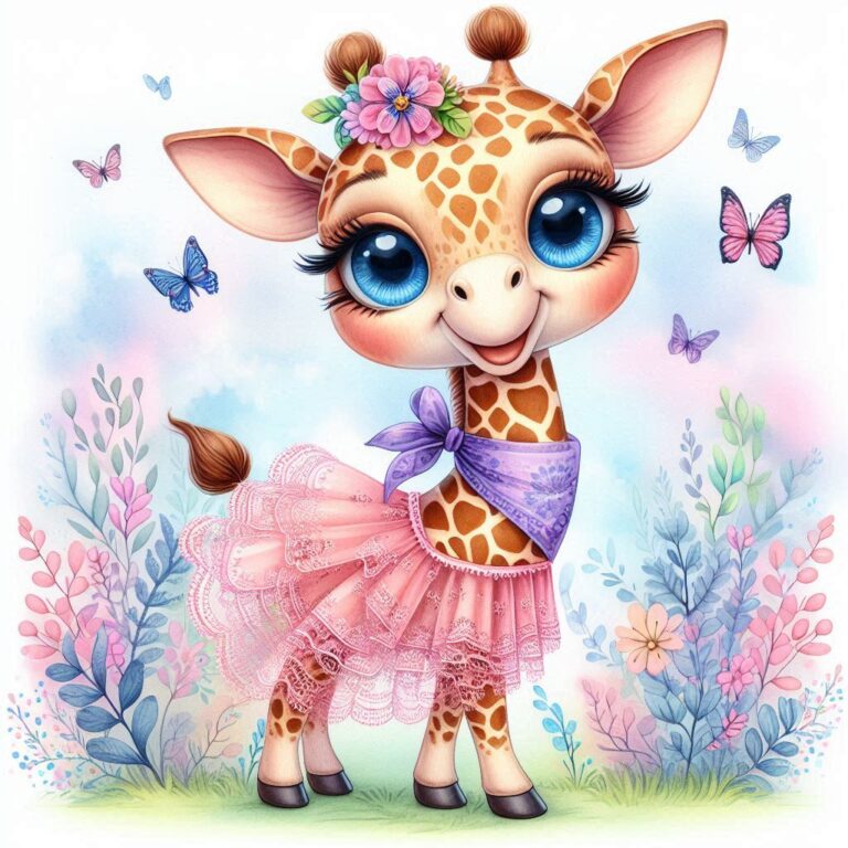 Smiling Giraffe in Pastel Fantasy Park