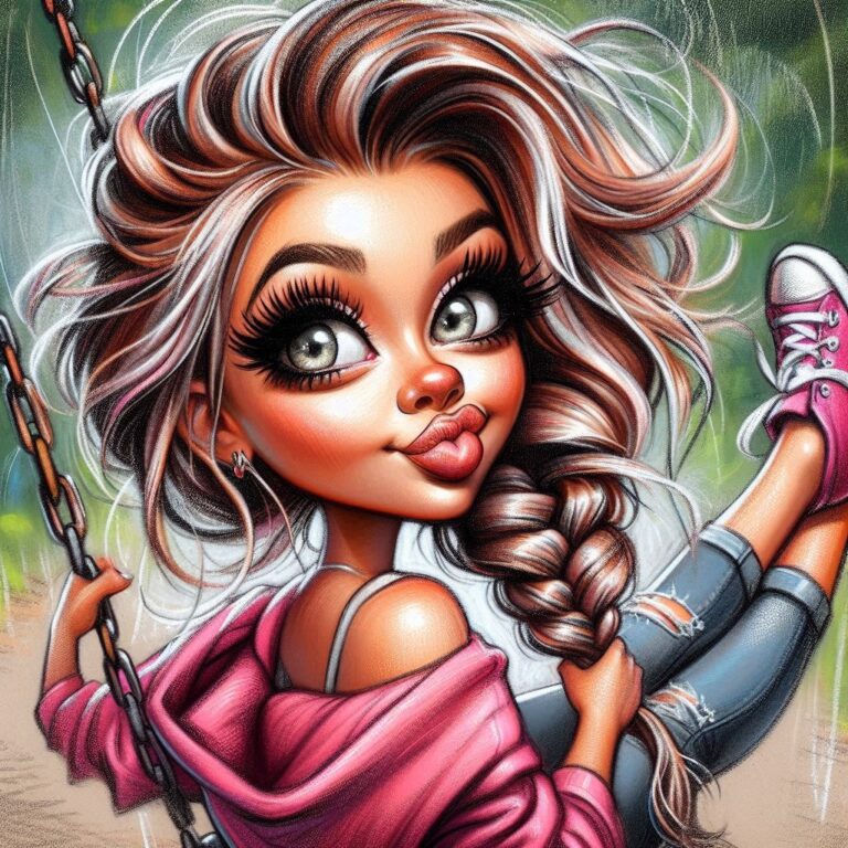 Sassy Caricature Woman Swinging Joyfully