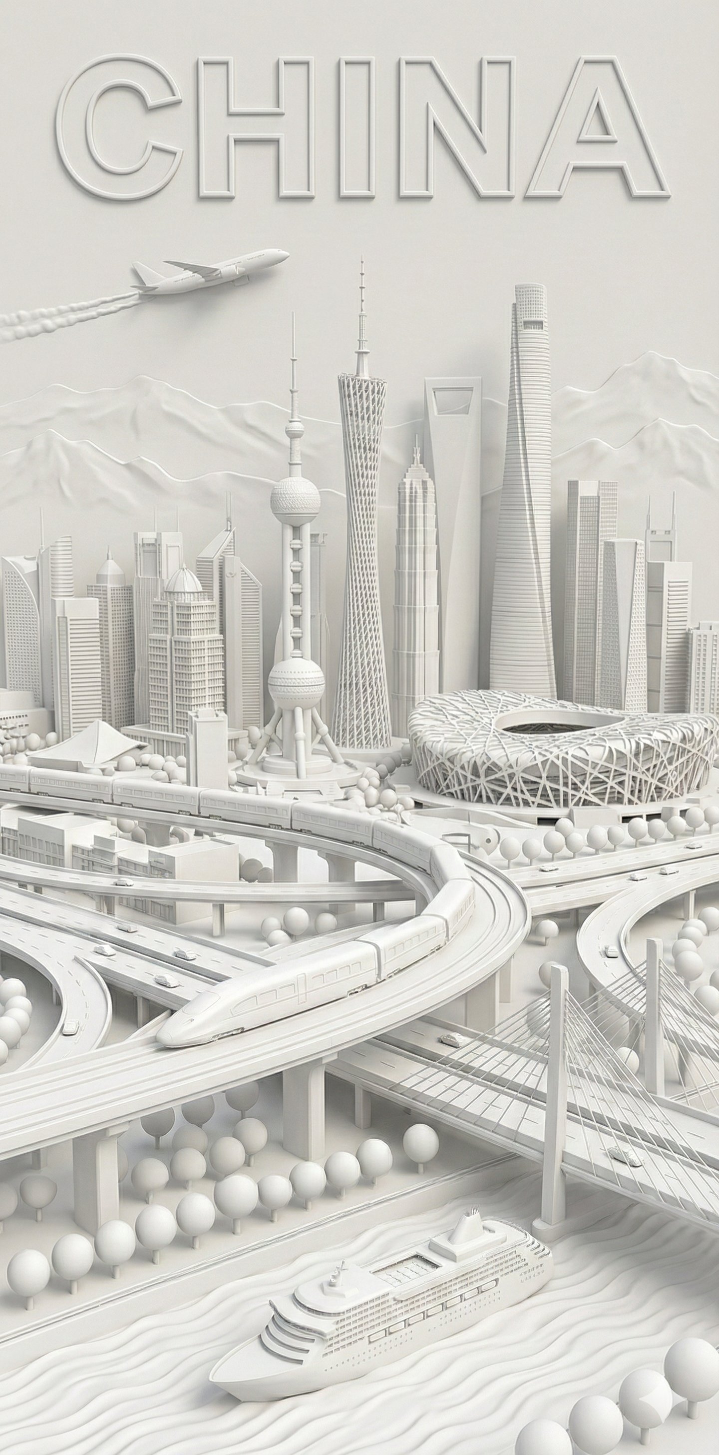 Highly Detailed 3D Bas-Relief Poster of City Landmarks