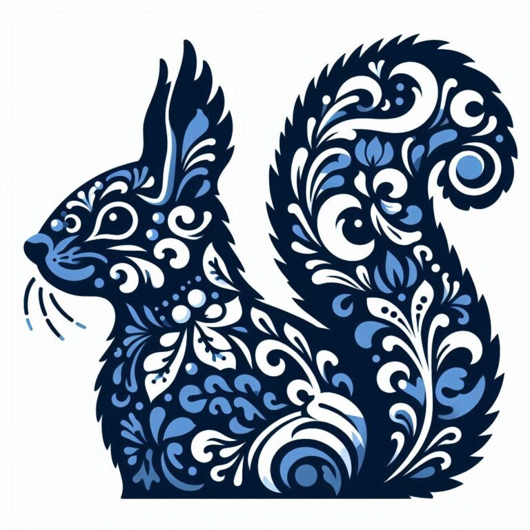 Squirrel Head in Delft Blue Style