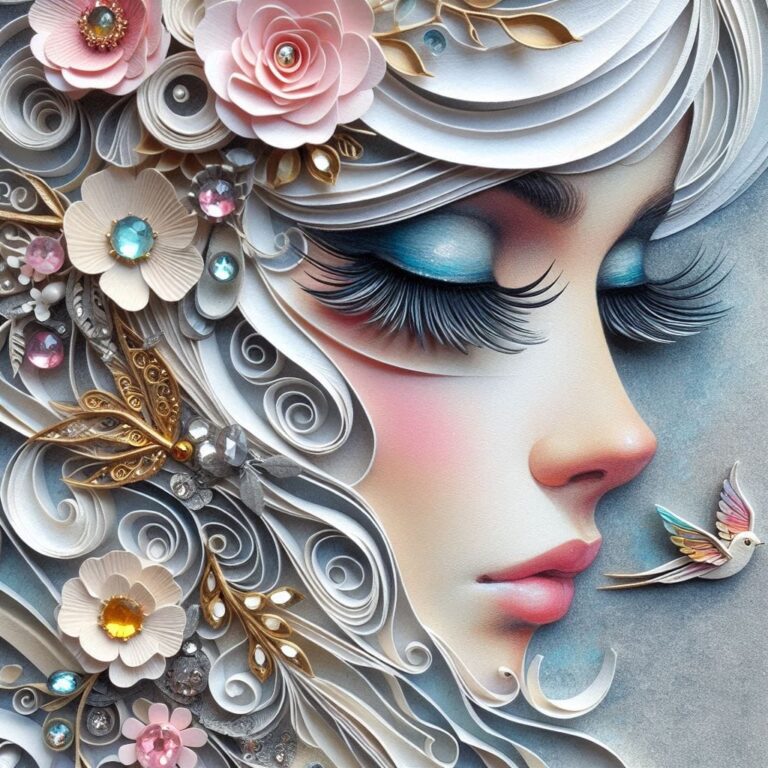 Mixed media woman with elegant embellishments