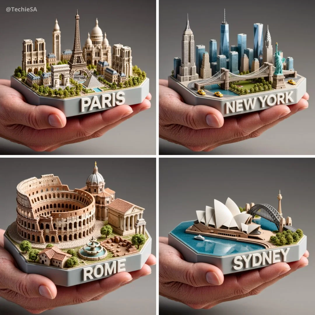 Hyper-realistic Human Hand Holding Miniature Display Platform with [CITY] 3D Collectible Diorama
