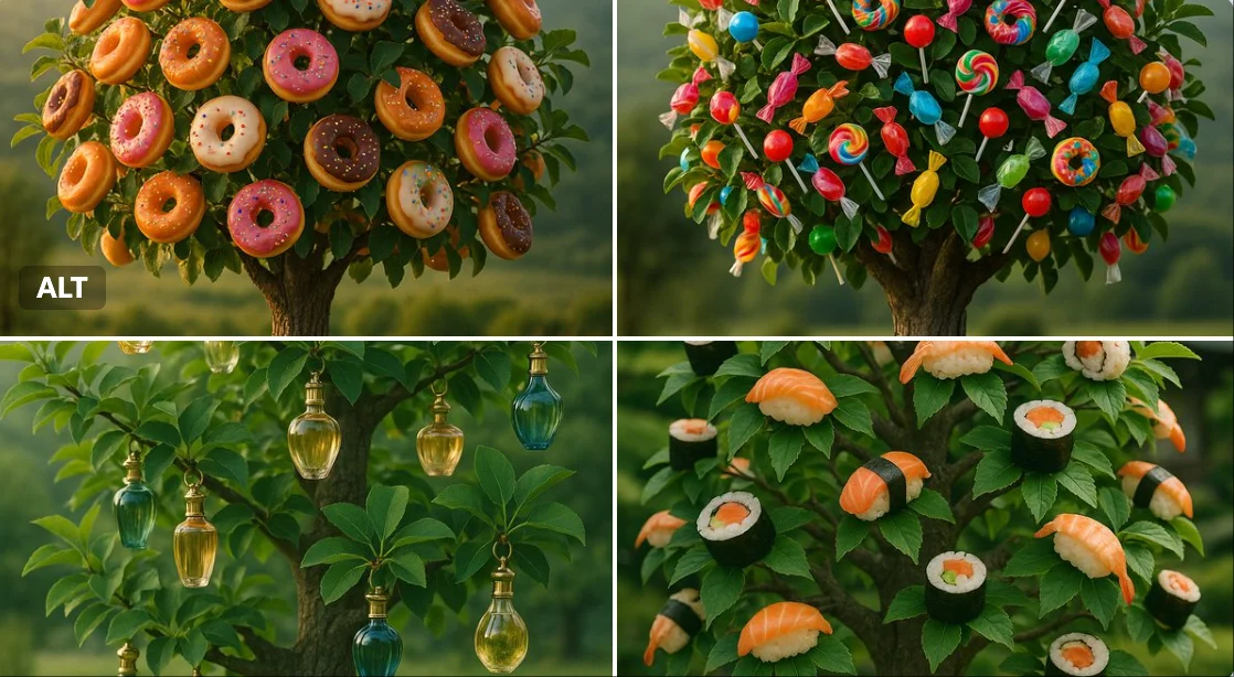 Hyper-realistic Photograph of a Tree in a Scenic Meadow with [PRODUCT]