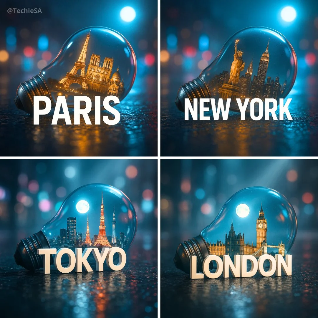 Hyper-realistic Poster with a Light Bulb on Wet Urban Asphalt